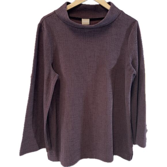 Chico’s Textured Mock Neck Tunic Bordeaux Purple Women’s Size 2 (L) Long Sleeve - Picture 1 of 8